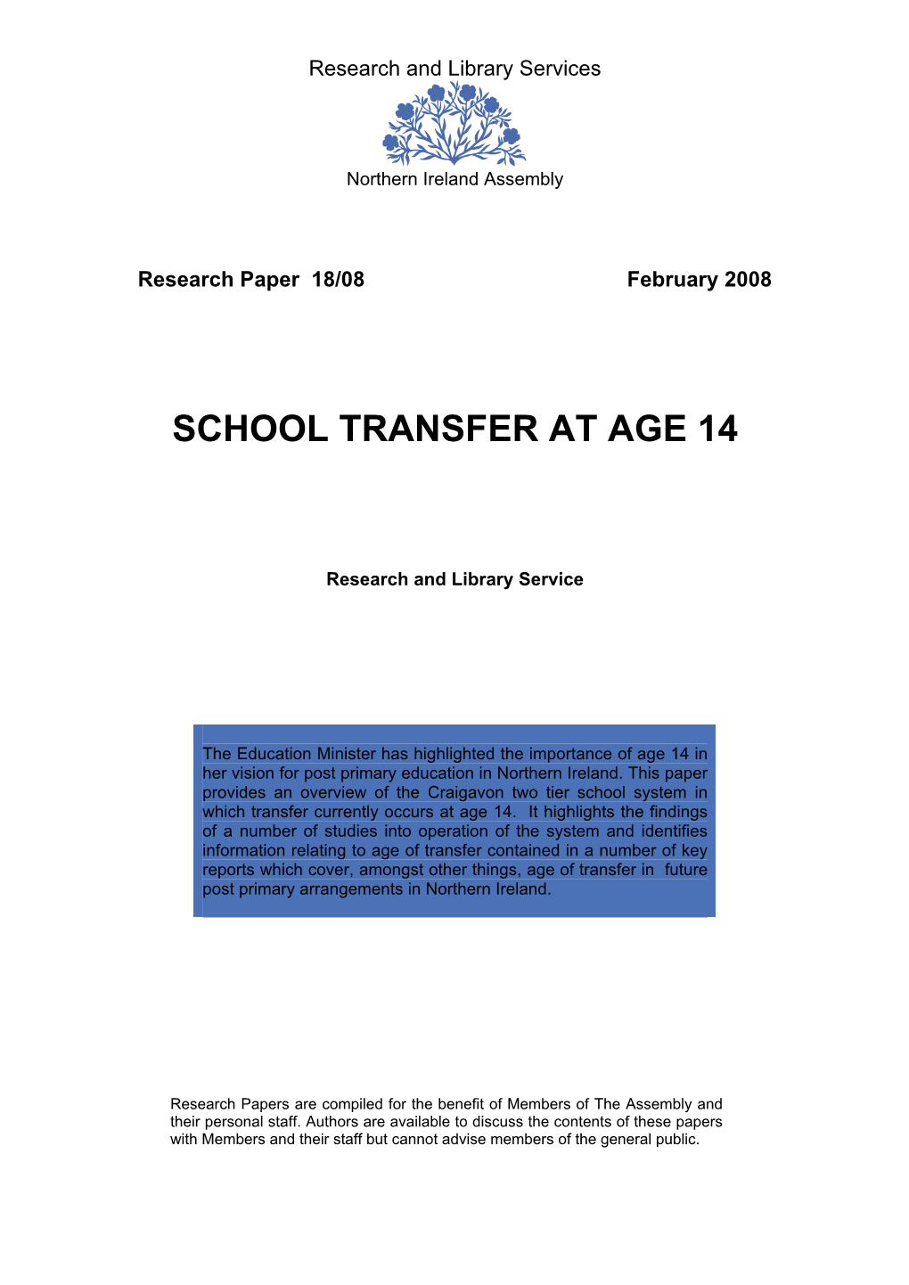 School Transfer at Age 14