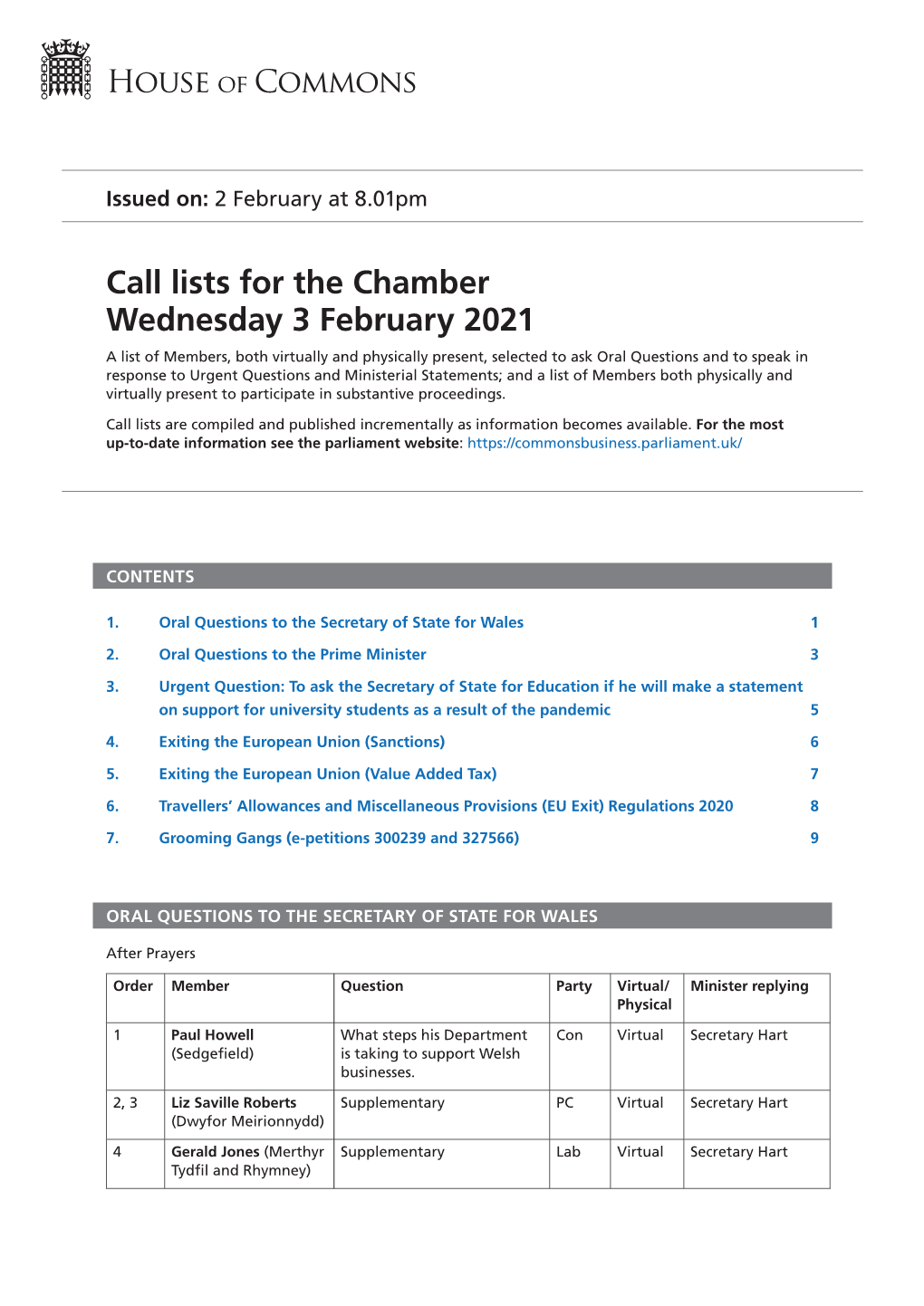 View Call Lists: Chamber PDF File 0.07 MB