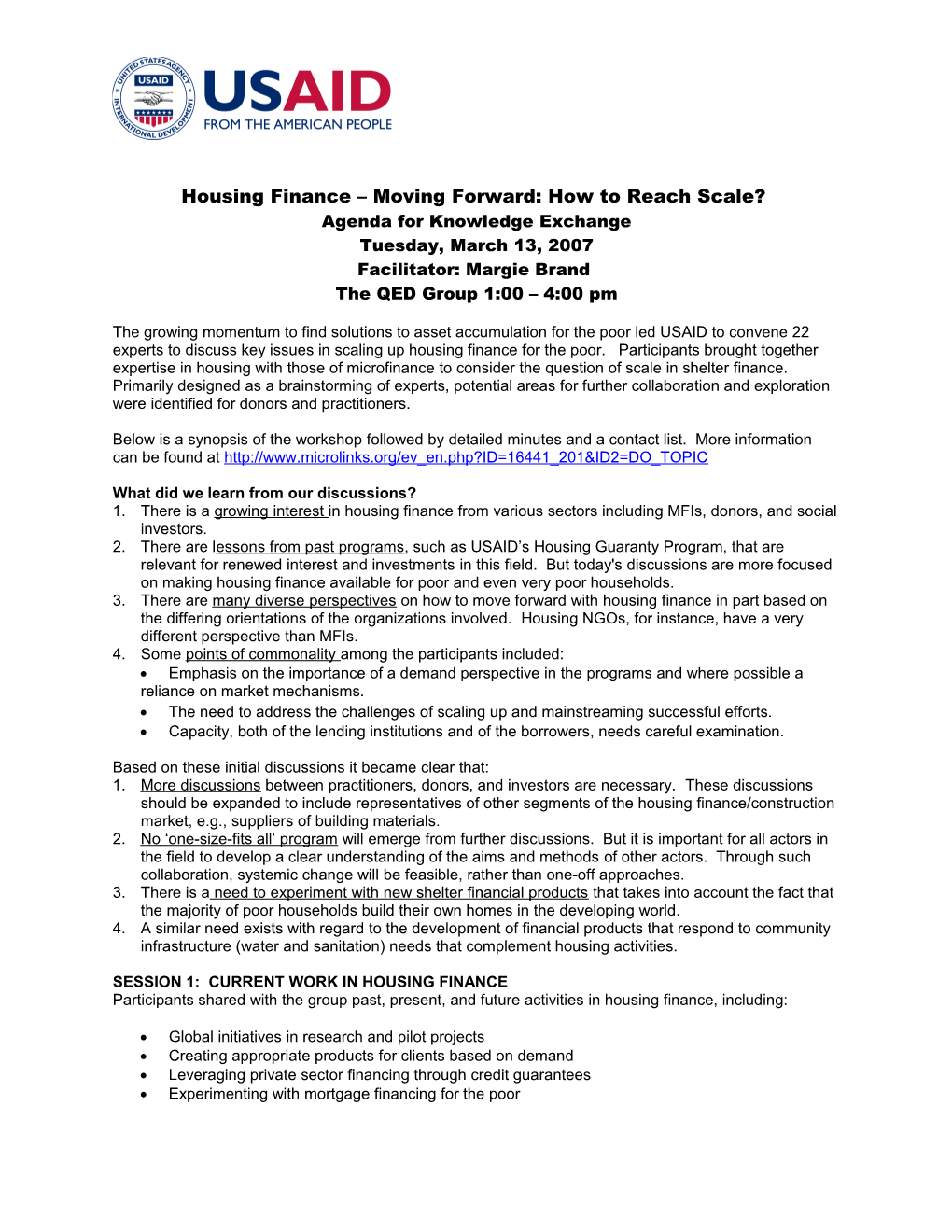 Housing Finance Moving Forward: How to Reach Scale?