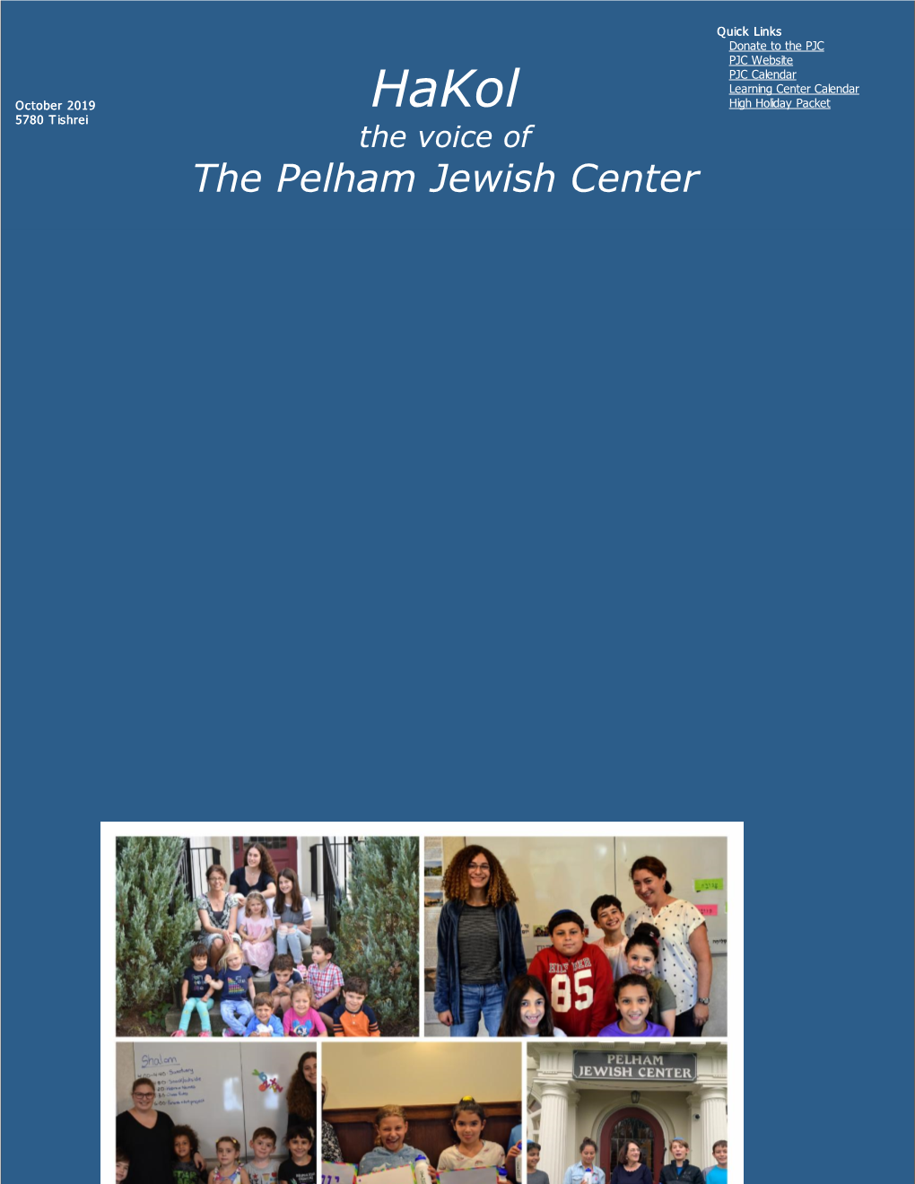 October 2019 Hakol High Holiday Packet 5780 T Ishrei the Voice of the Pelham Jewish Center