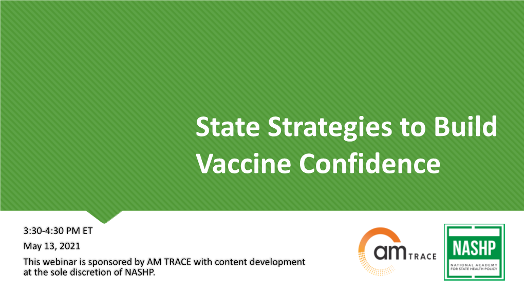 State Strategies to Build Vaccine Confidence