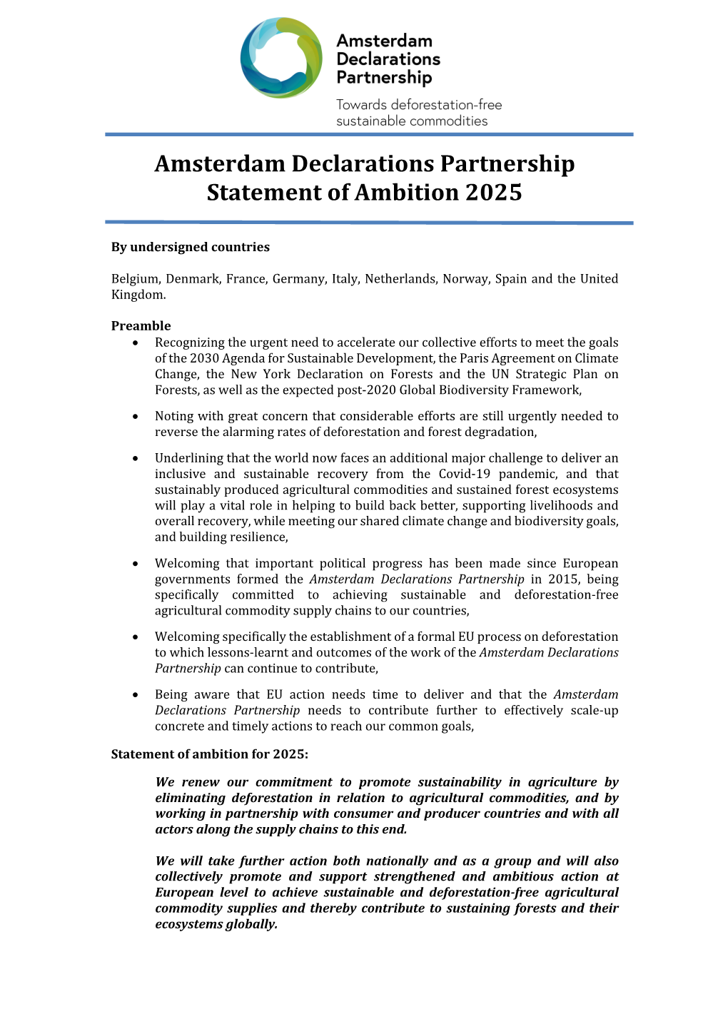 Amsterdam Declarations Partnership Statement of Ambition 2025