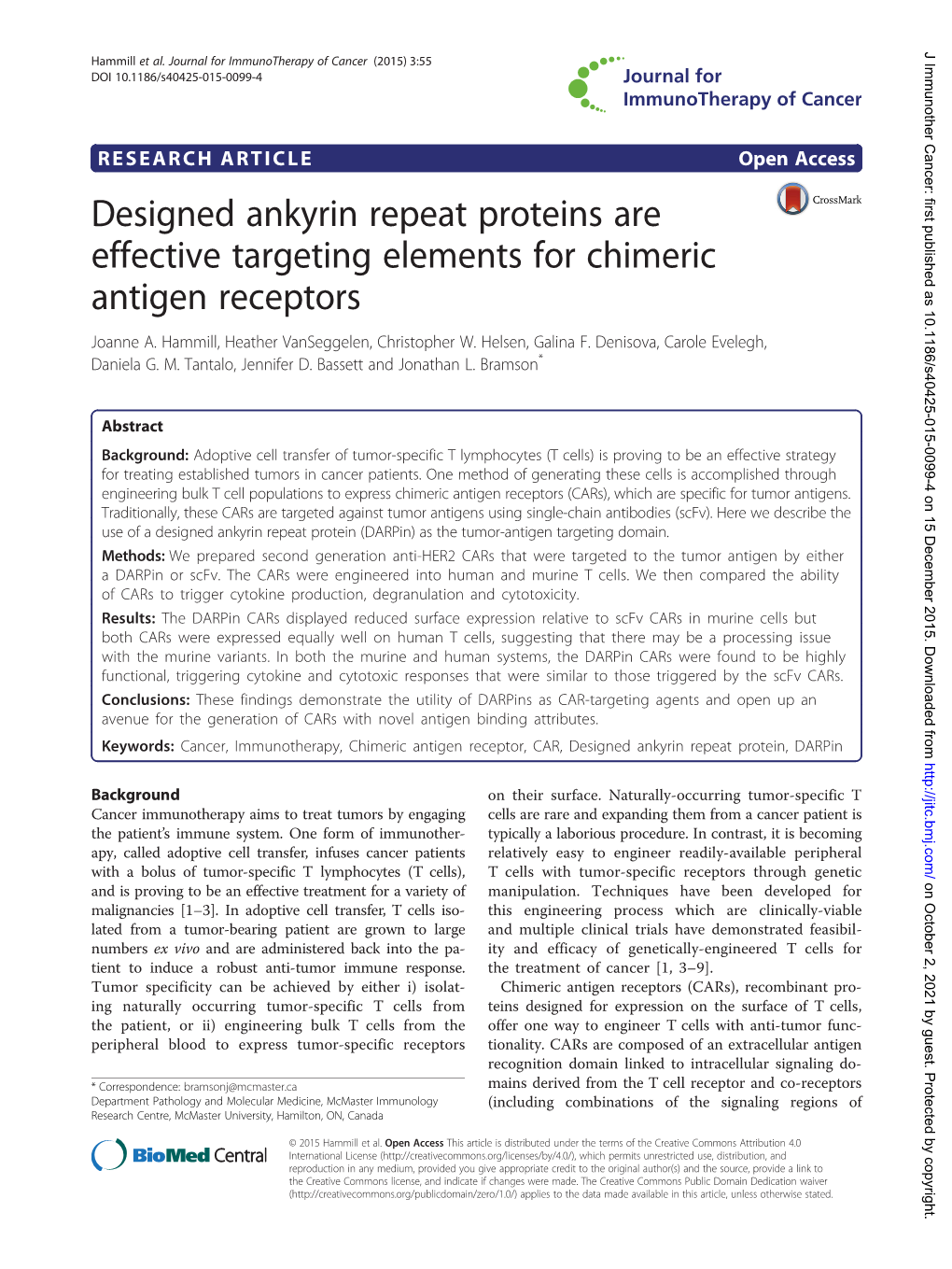 Designed Ankyrin Repeat Proteins Are Effective Targeting Elements for Chimeric Antigen Receptors Joanne A
