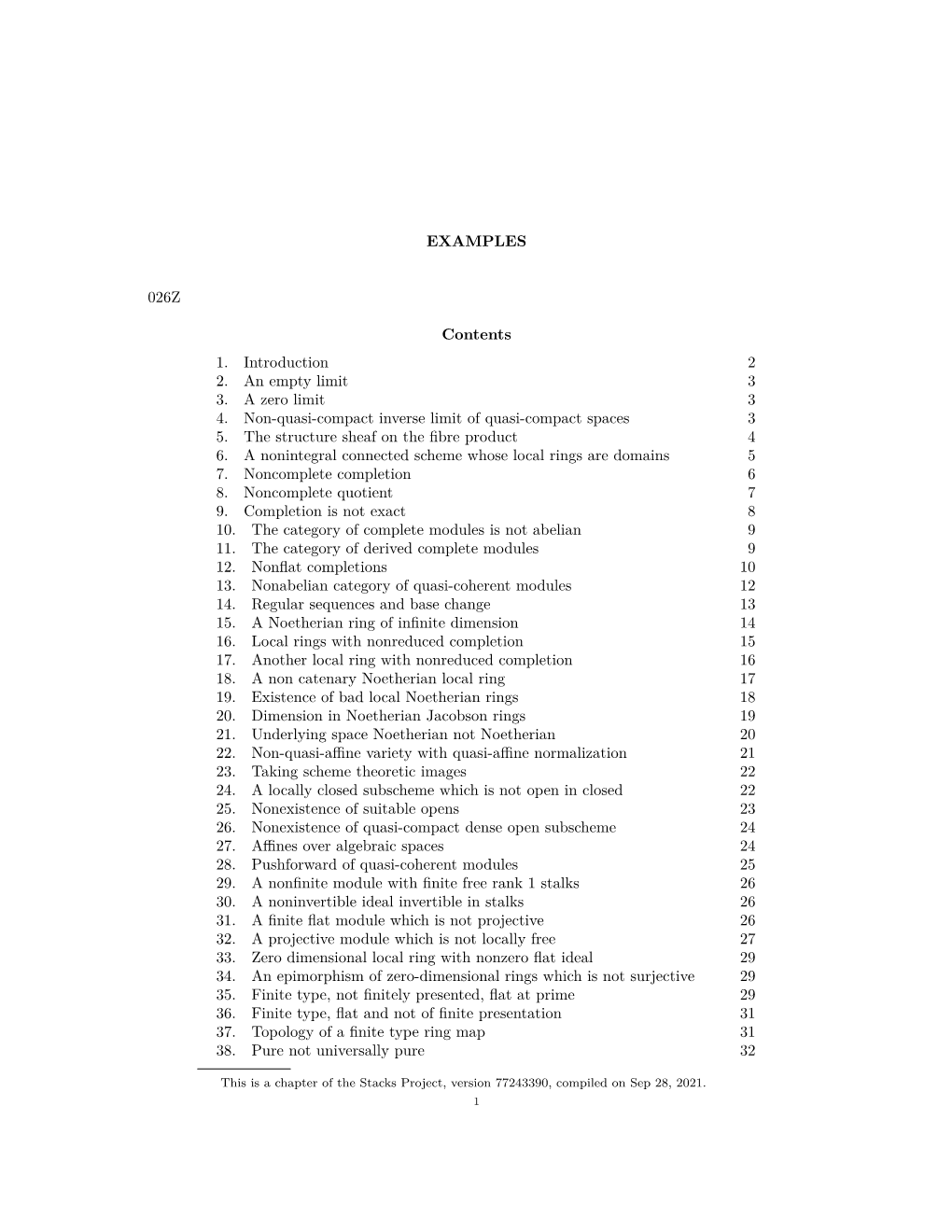 EXAMPLES 026Z Contents 1. Introduction 2 2. an Empty Limit 3 3. a Zero Limit 3 4. Non-Quasi-Compact Inverse Limit of Quasi-Compa