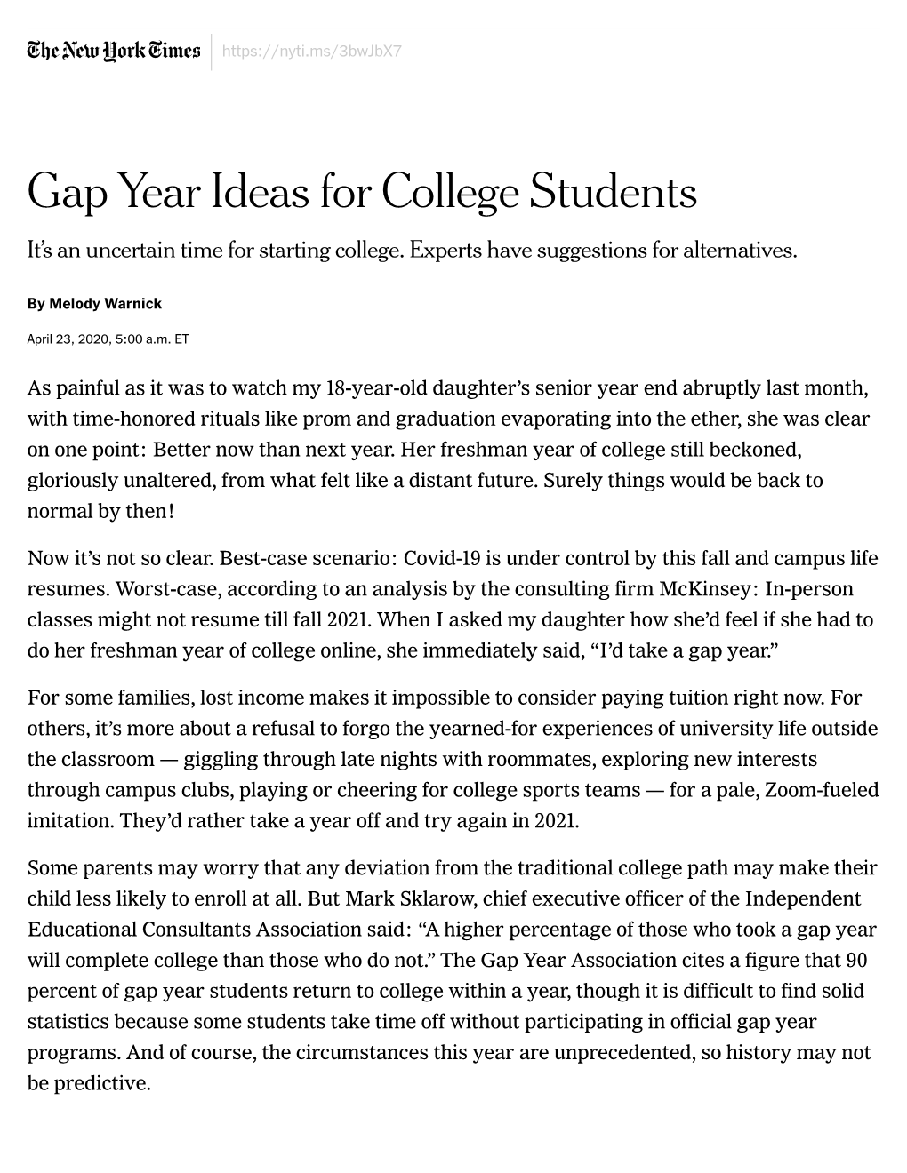 Gap Year Ideas for College Students It’S an Uncertain Time for Starting College