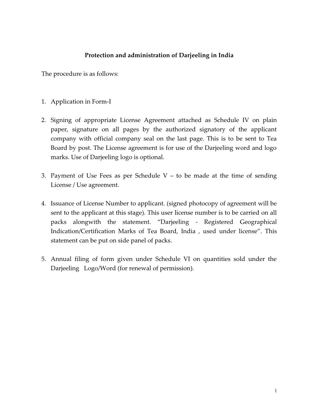 Draft Regulations for the Use of the Certification Marks DARJEELING and DARJEELING Logo Under