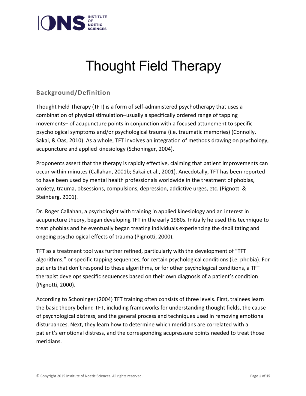 Thought Field Therapy