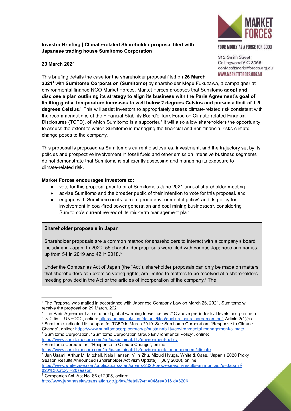 Investor Briefing | Climate-Related Shareholder Proposal Filed with Japanese Trading House Sumitomo Corporation