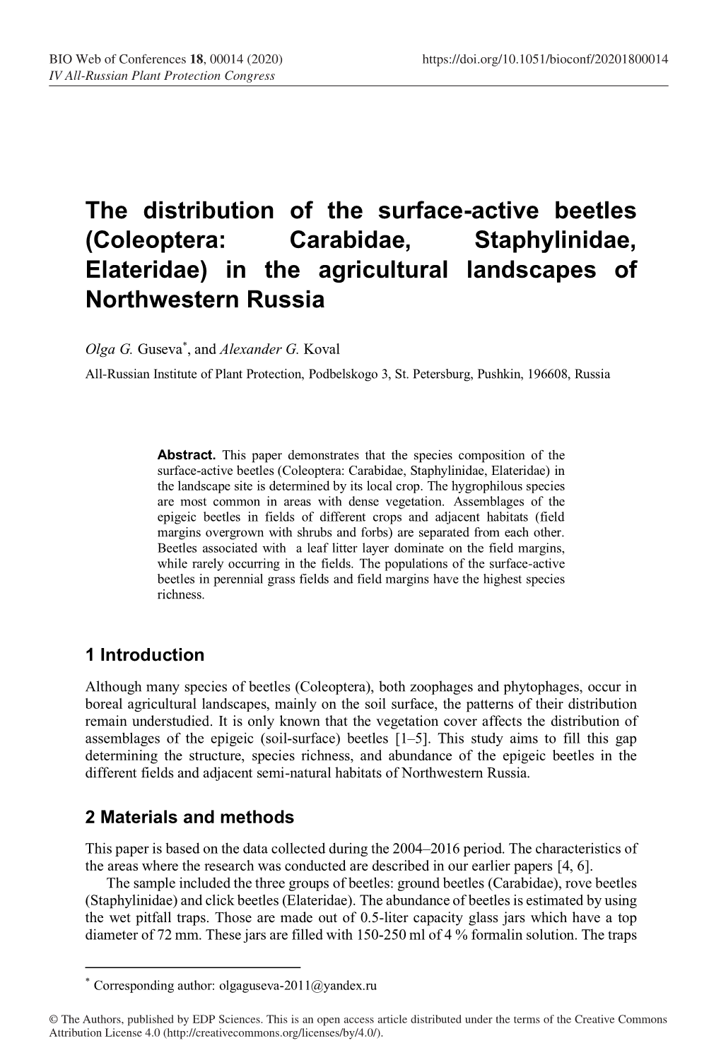 The Distribution of the Surface-Active Beetles (Coleoptera: Carabidae, Staphylinidae, Elateridae) in the Agricultural Landscapes of Northwestern Russia