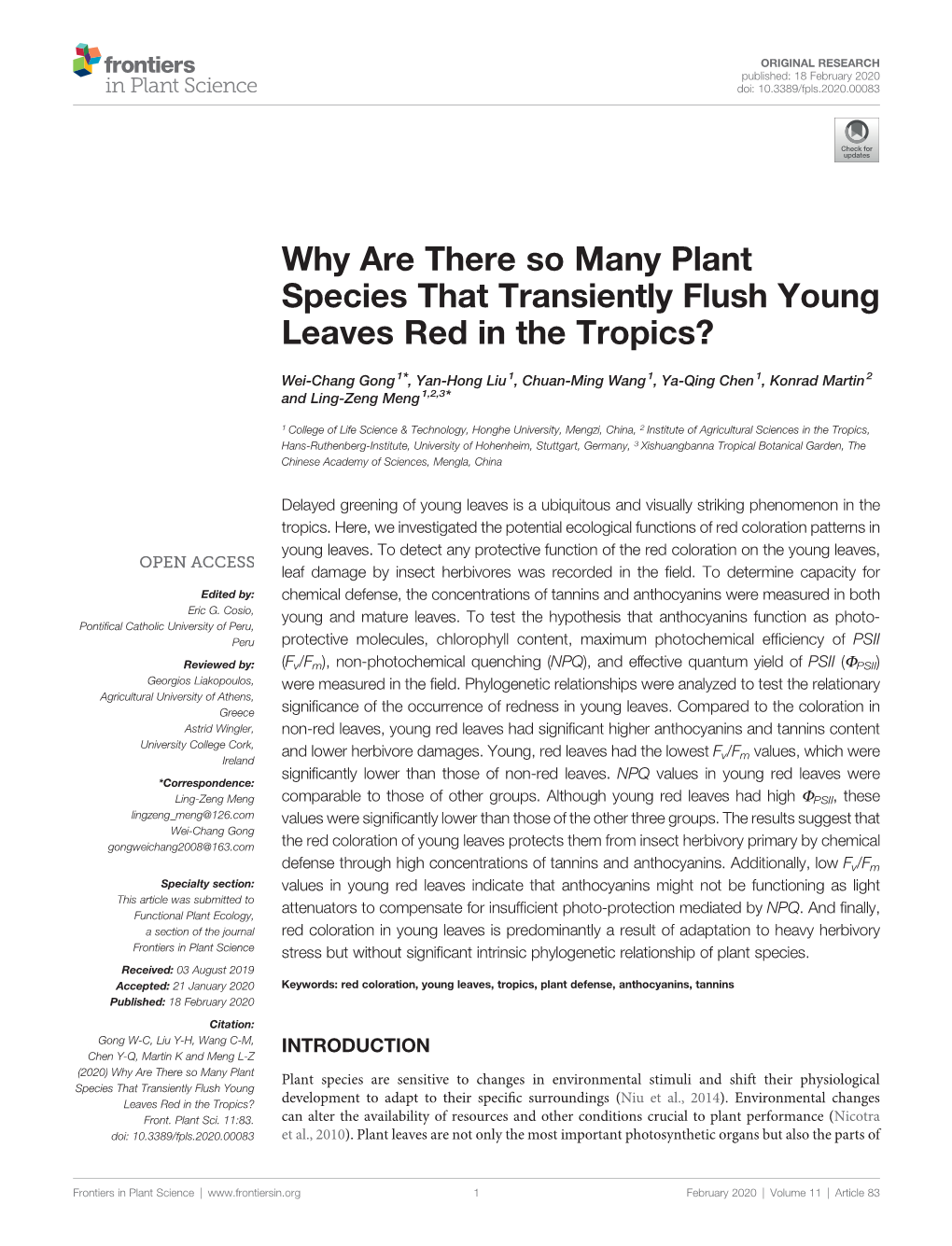 Why Are There So Many Plant Species That Transiently Flush Young Leaves Red in the Tropics?