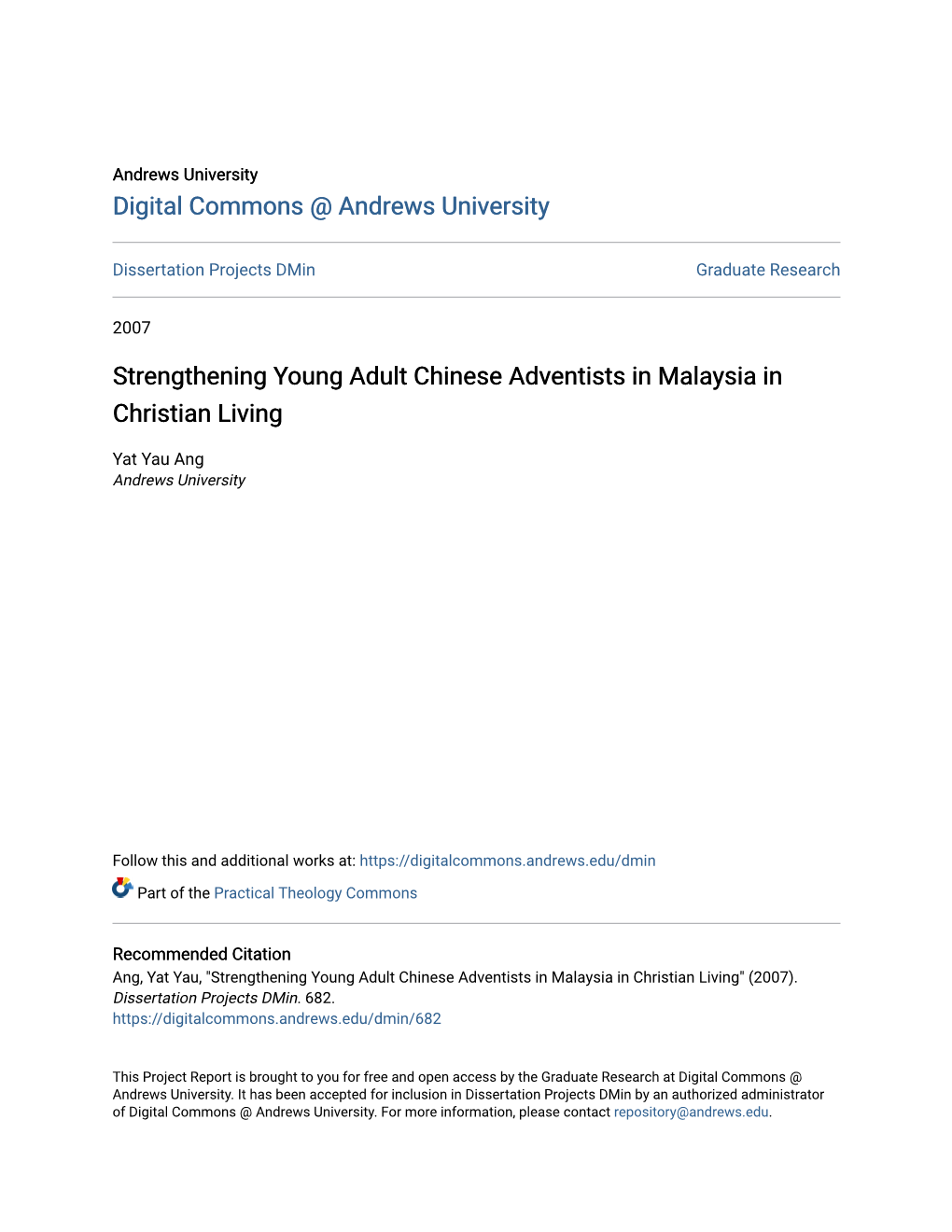 Strengthening Young Adult Chinese Adventists in Malaysia in Christian Living