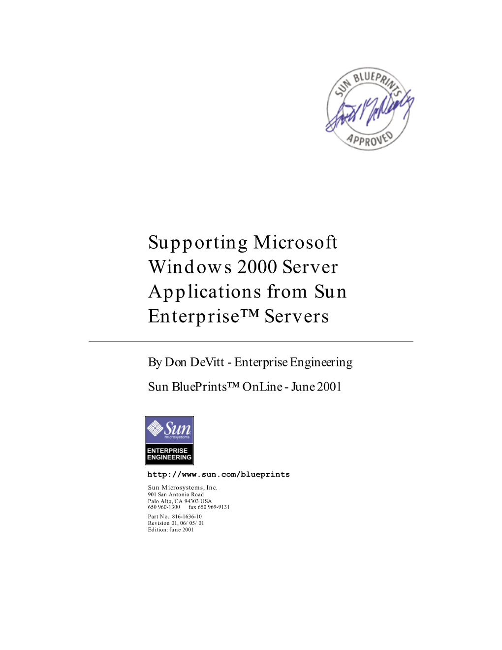 Supporting Microsoft Windows 2000 Server Applications from Sun Enterprise™ Servers