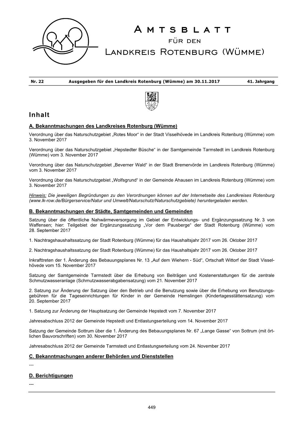 Amtsblatt Für Den Landkreis Rotenburg (Wümme)