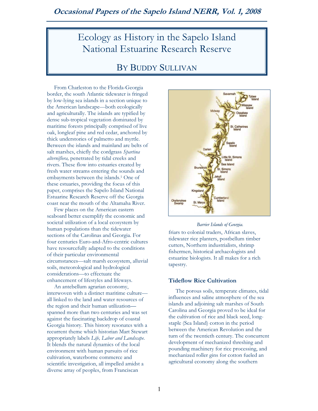 Ecology As History in Sapelo Island NERR