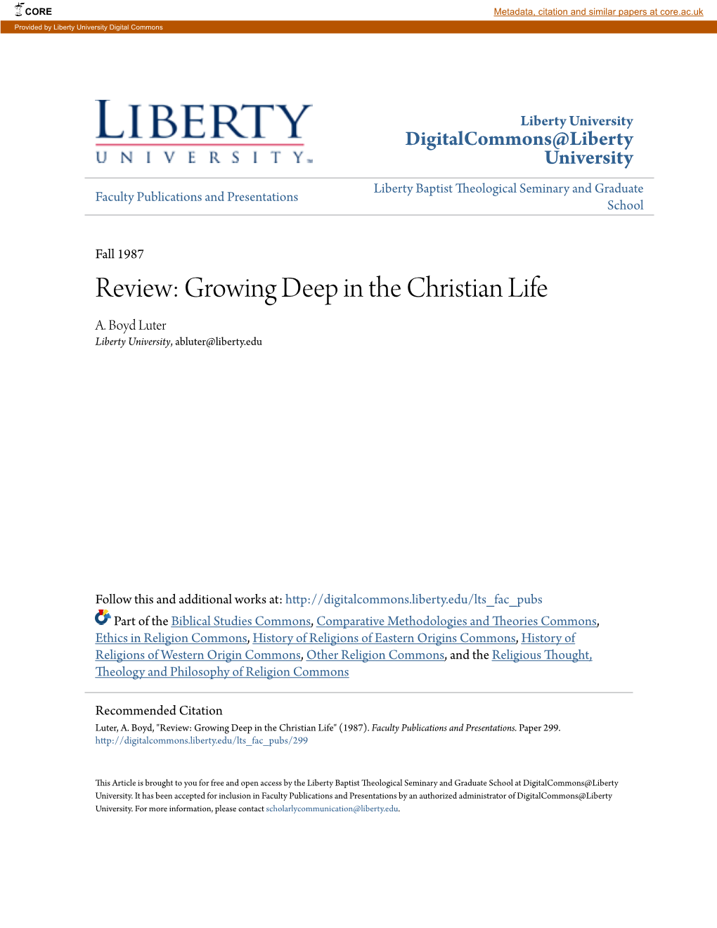 Growing Deep in the Christian Life A