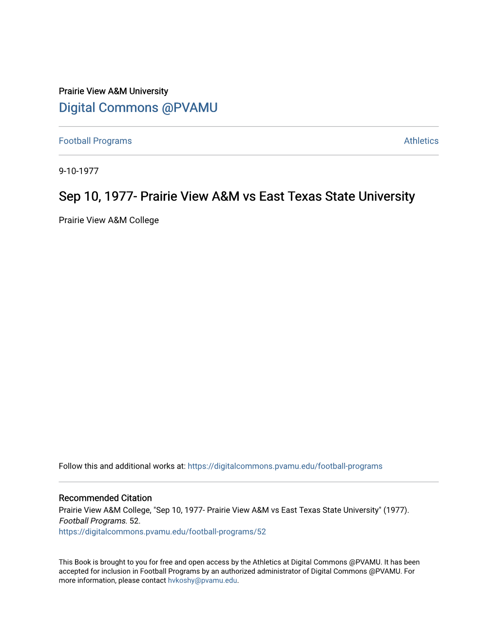 Prairie View A&M Vs East Texas State University