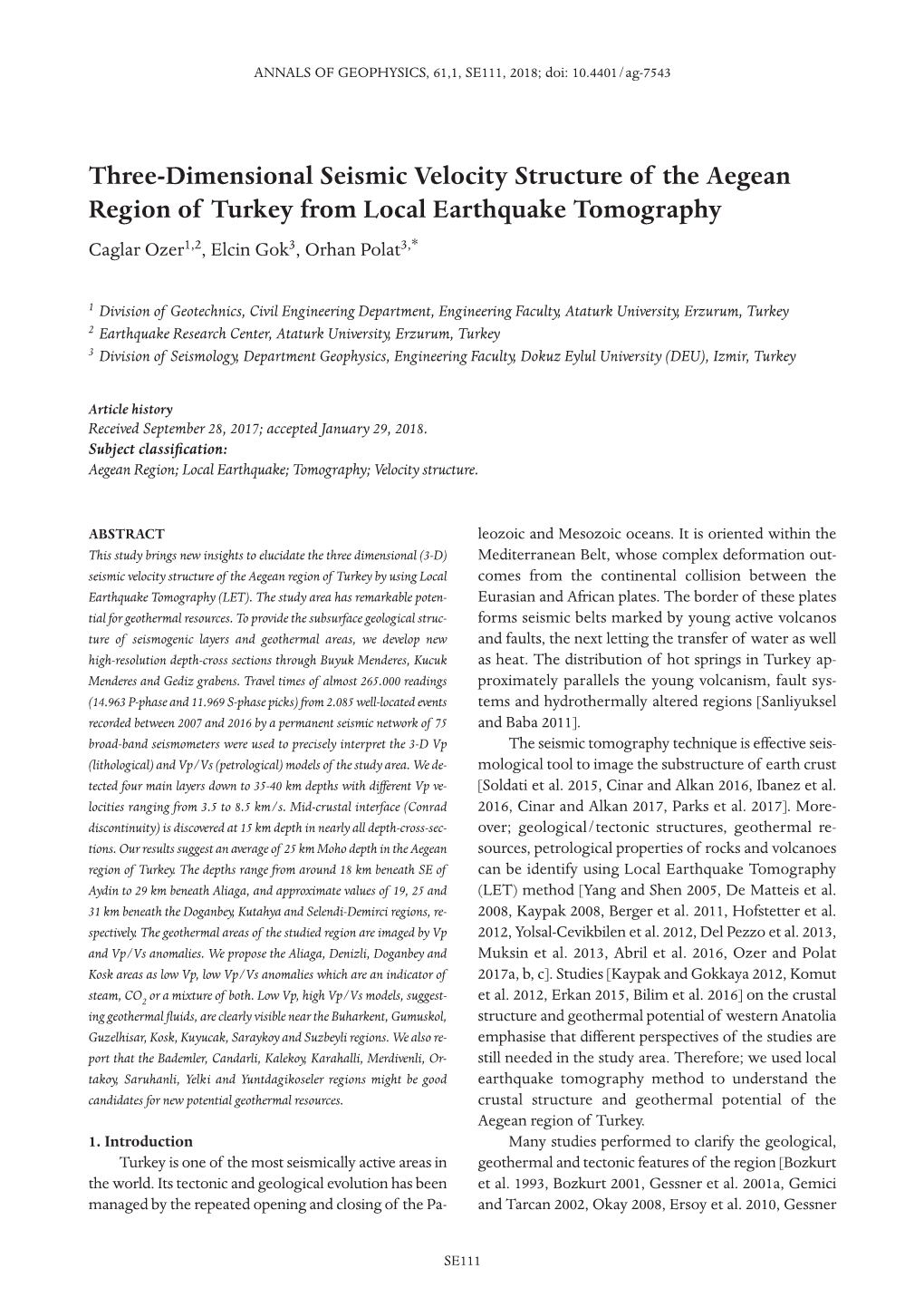 Three-Dimensional Seismic Velocity Structure of the Aegean Region of Turkey from Local Earthquake Tomography