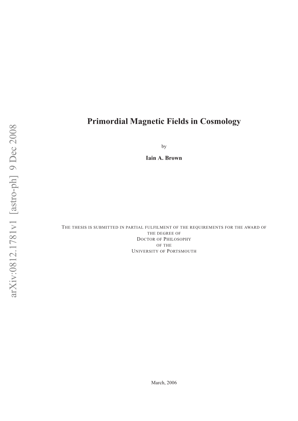 Primordial Magnetic Fields in Cosmology