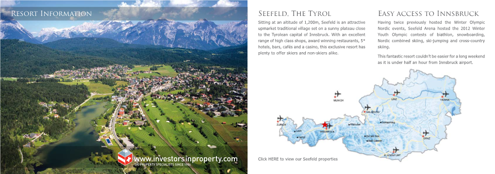 Resort Information Seefeld, the Tyrol Easy Access to Innsbruck