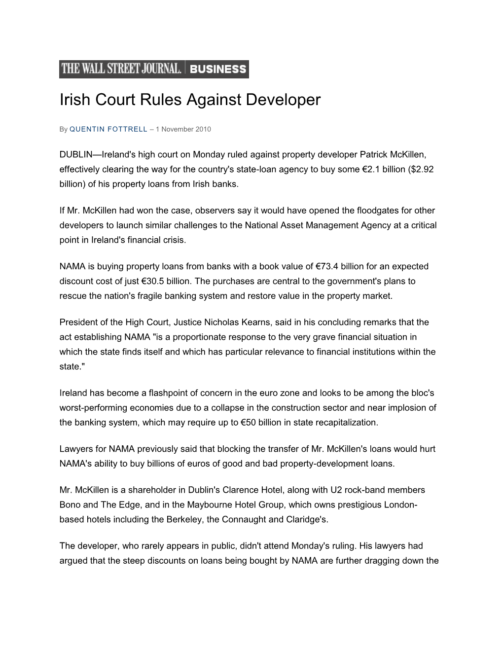 Irish Court Rules Against Developer