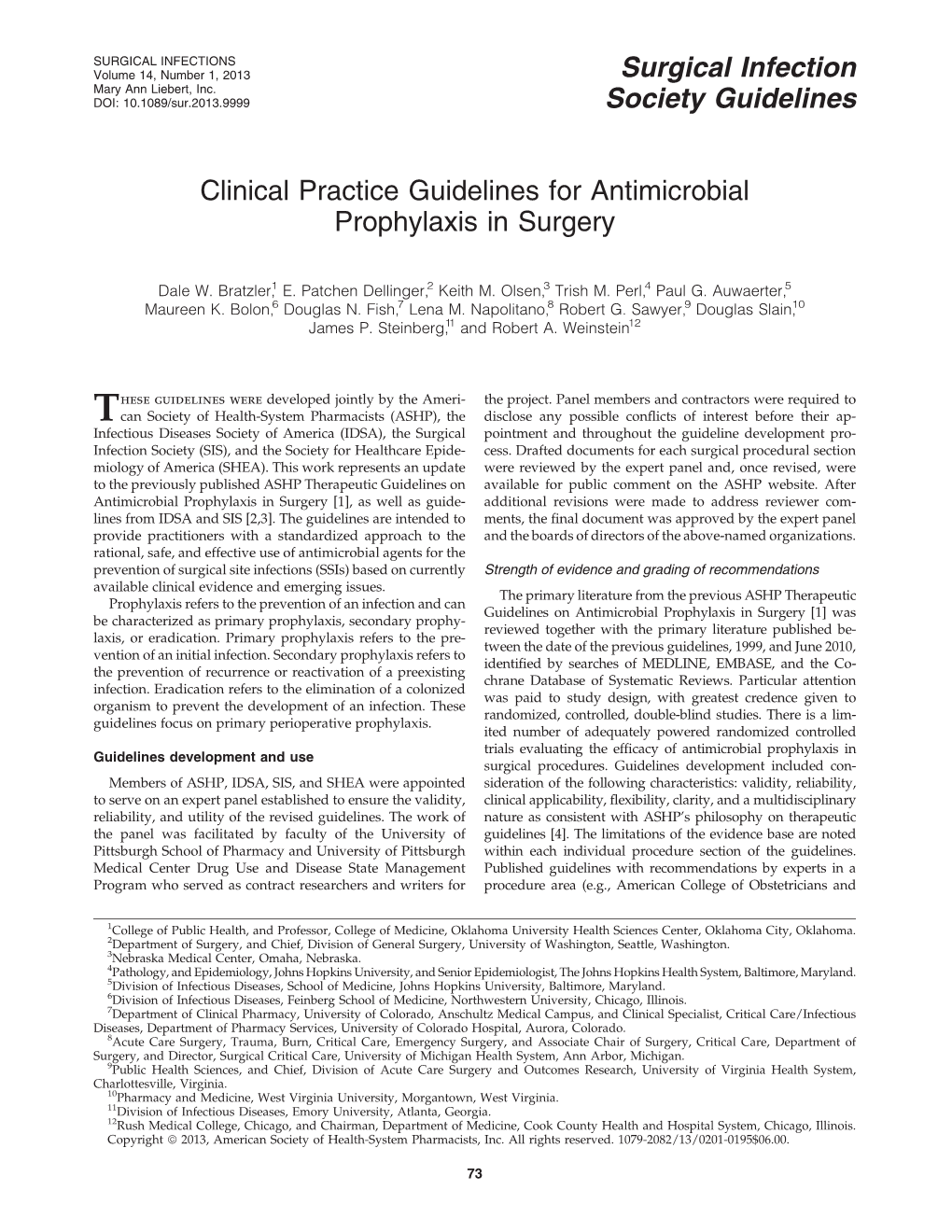 Clinical Practice Guidelines for Antimicrobial Prophylaxis in Surgery