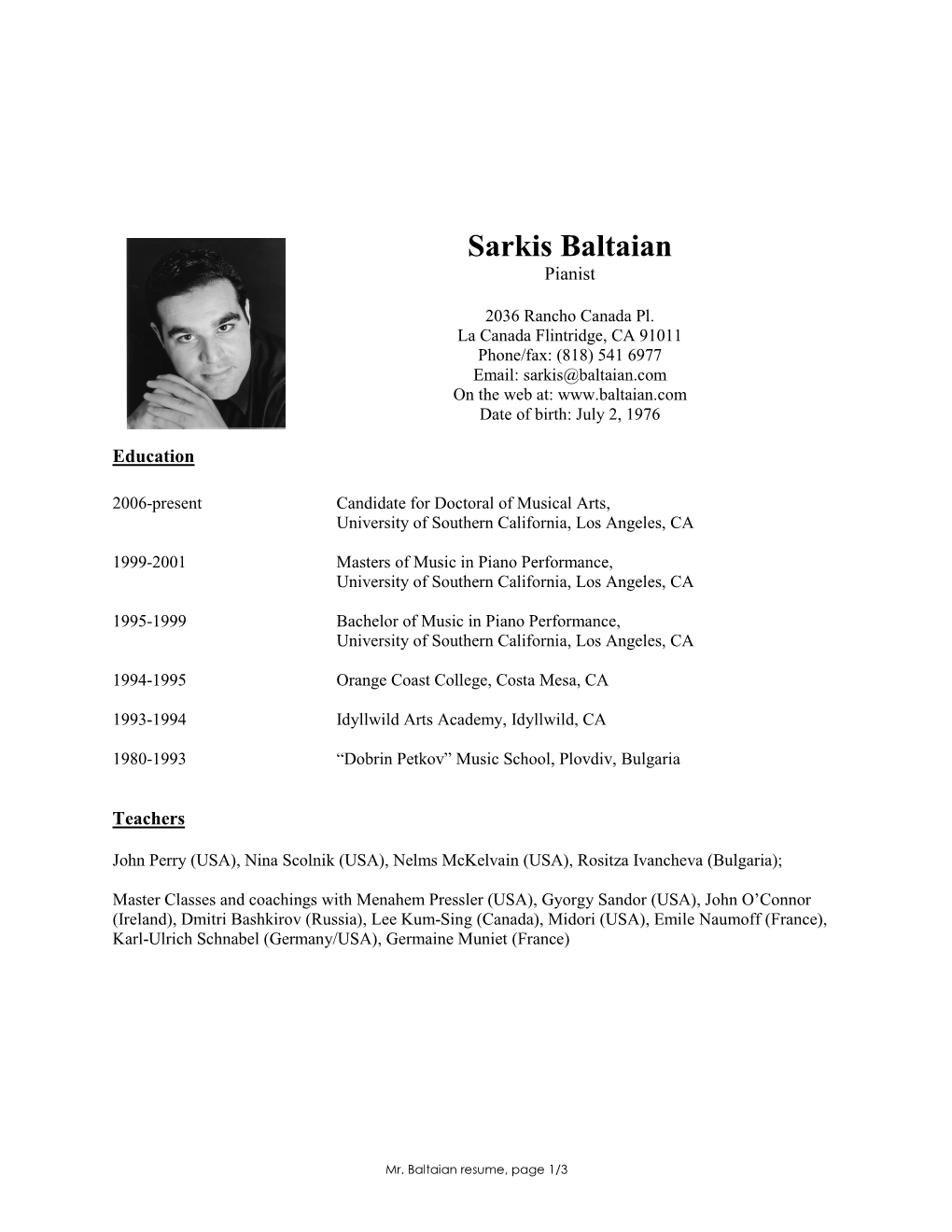 Sarkis Baltaian Resume