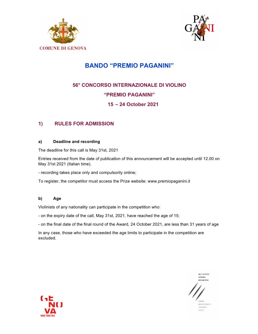 Bando “Premio Paganini”