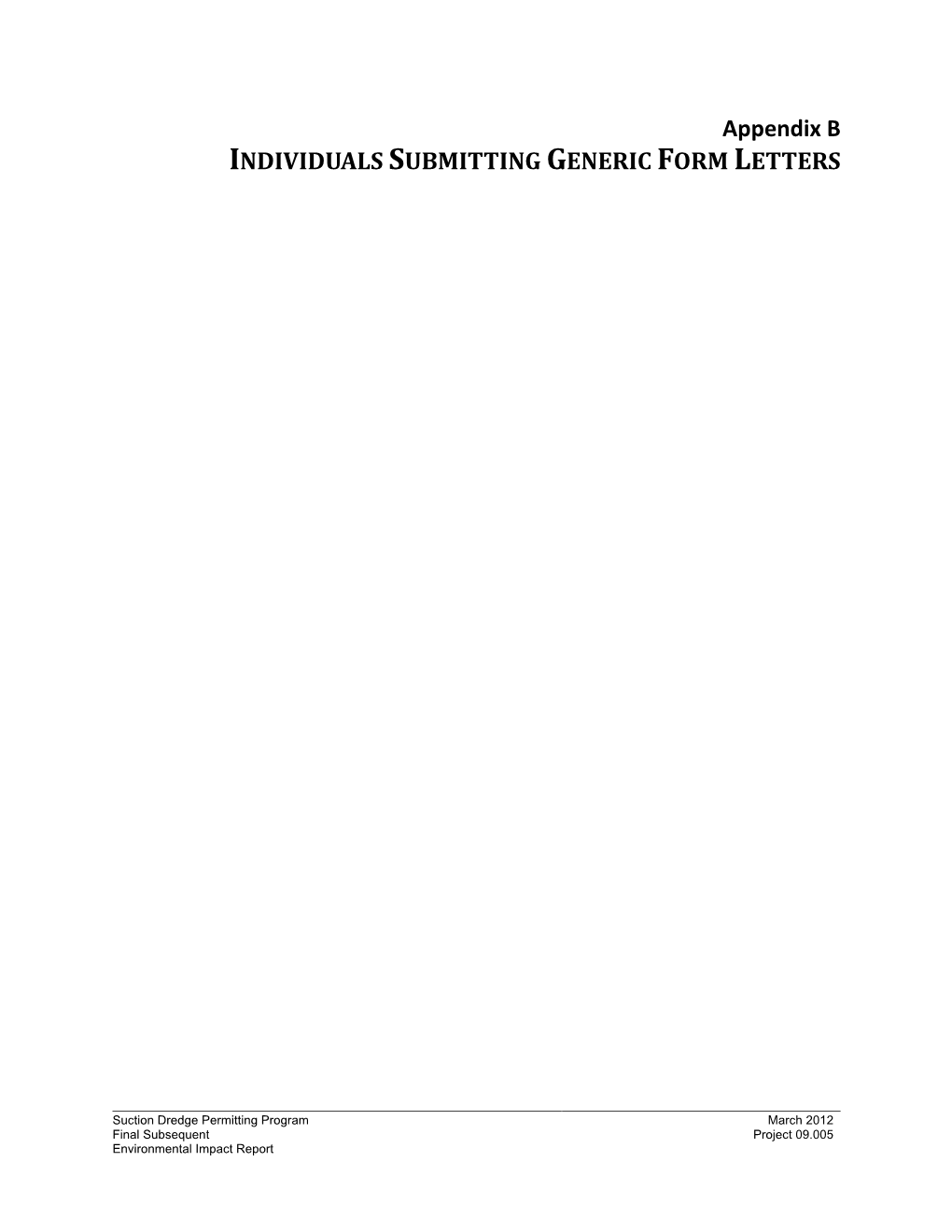 Individuals Submitting Generic Form Letters