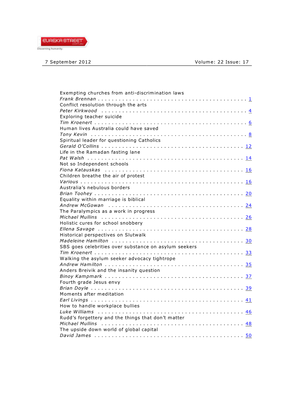 7 September 2012 Volume: 22 Issue: 17 Exempting