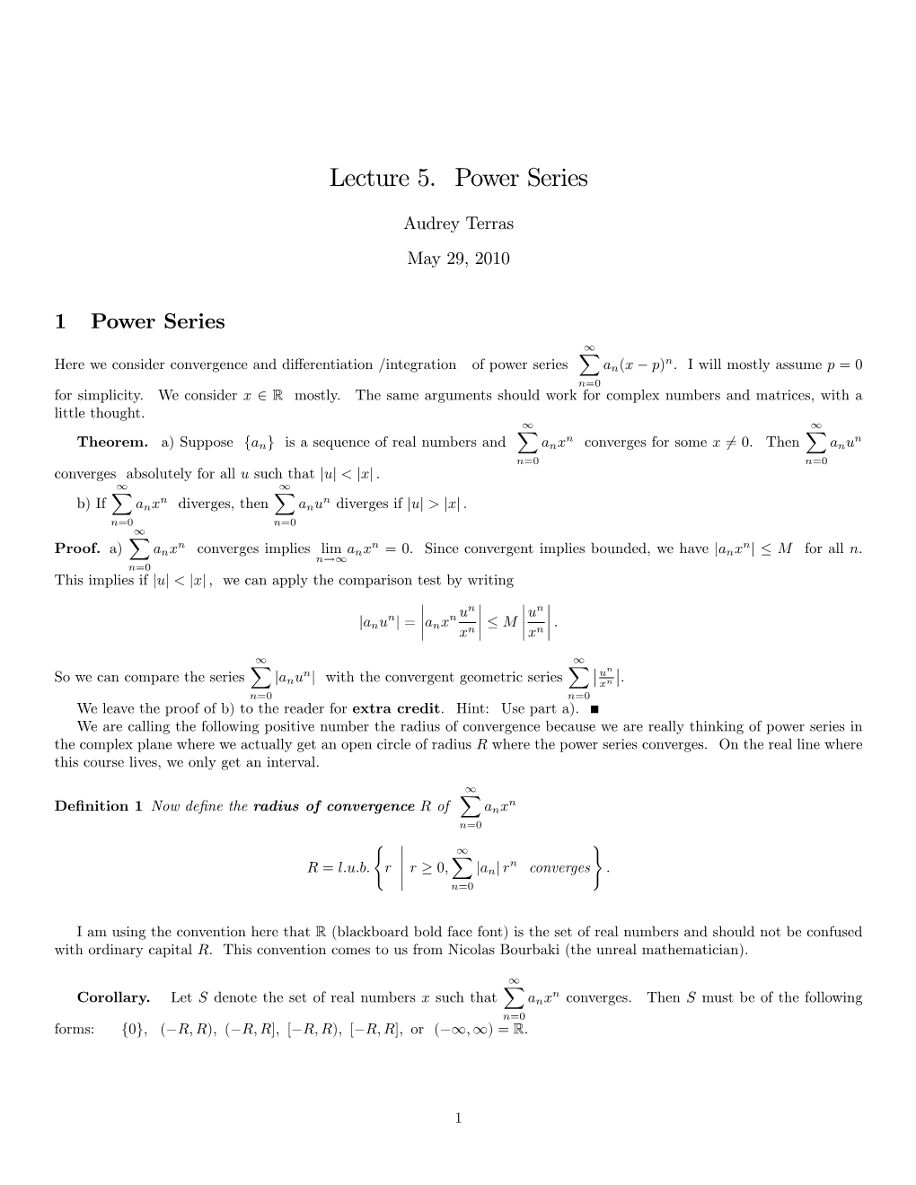 Lecture 5. Power Series