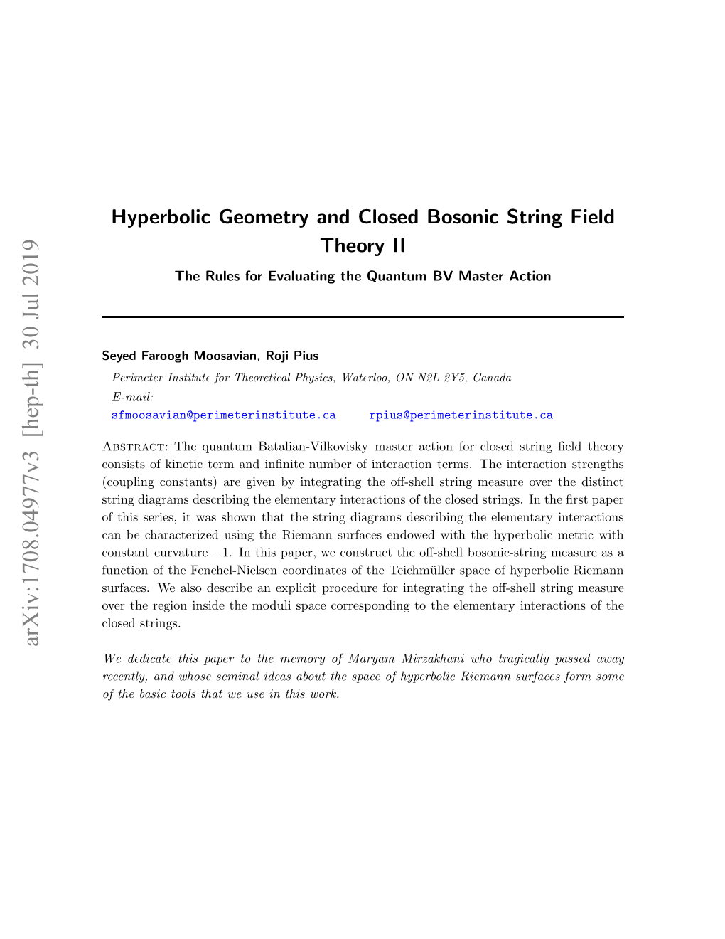 Hyperbolic Geometry and Closed Bosonic String Field Theory II: The