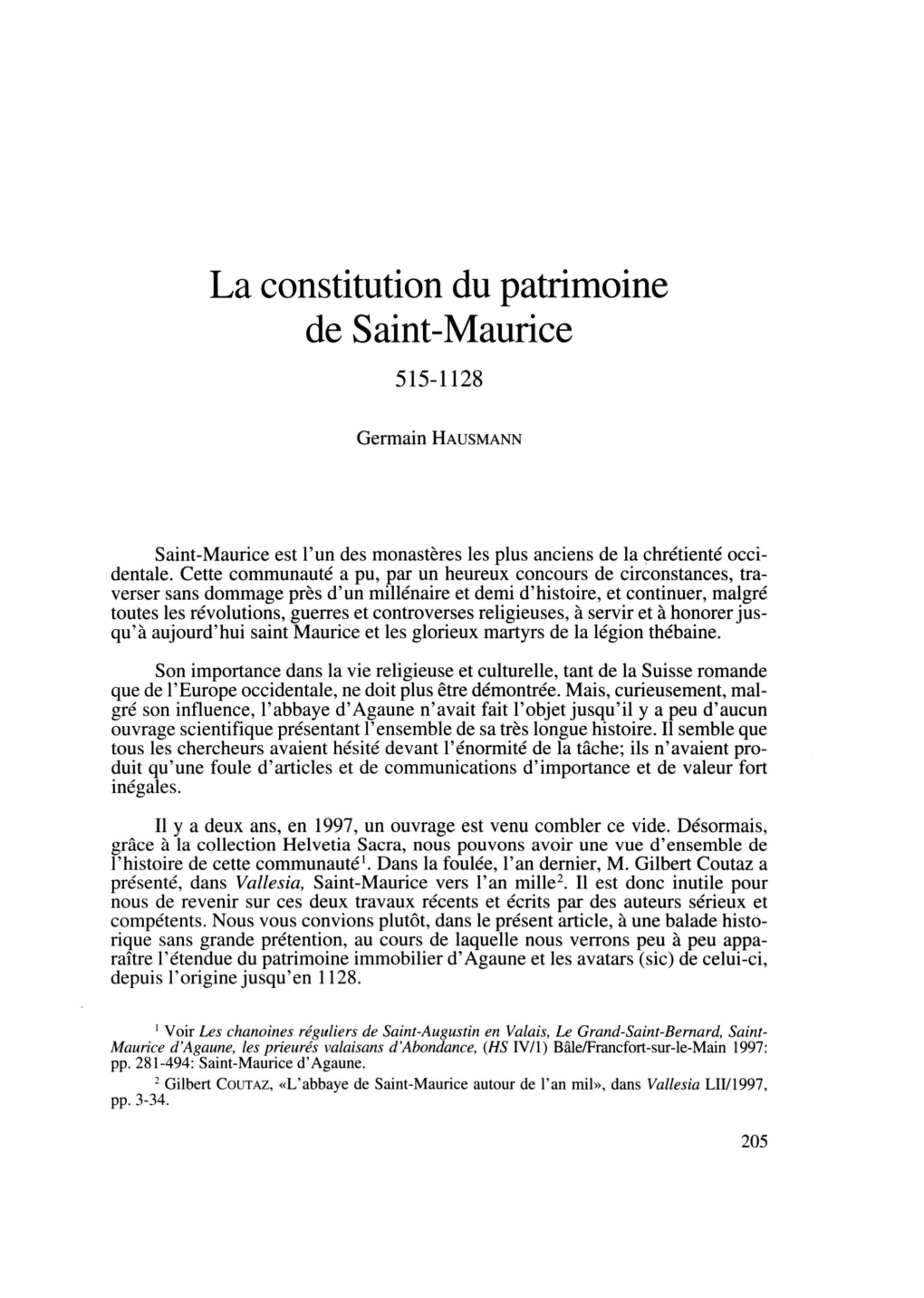 La Constitution Du Patrimoine De Saint-Maurice
