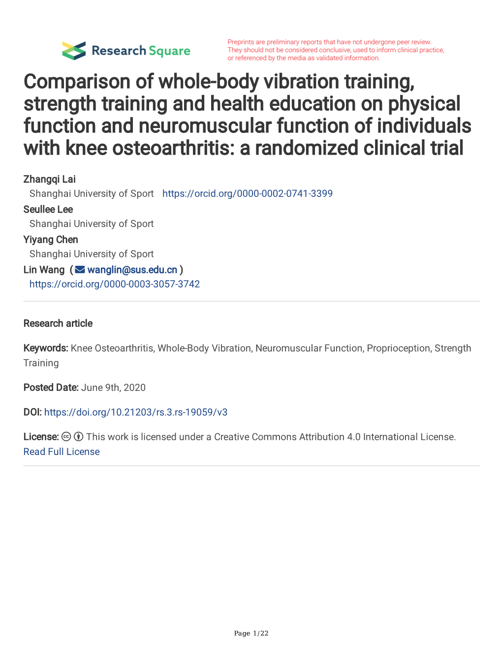 Comparison of Whole-Body Vibration Training, Strength Training and Health Education on Physical Function and Neuromuscular Funct