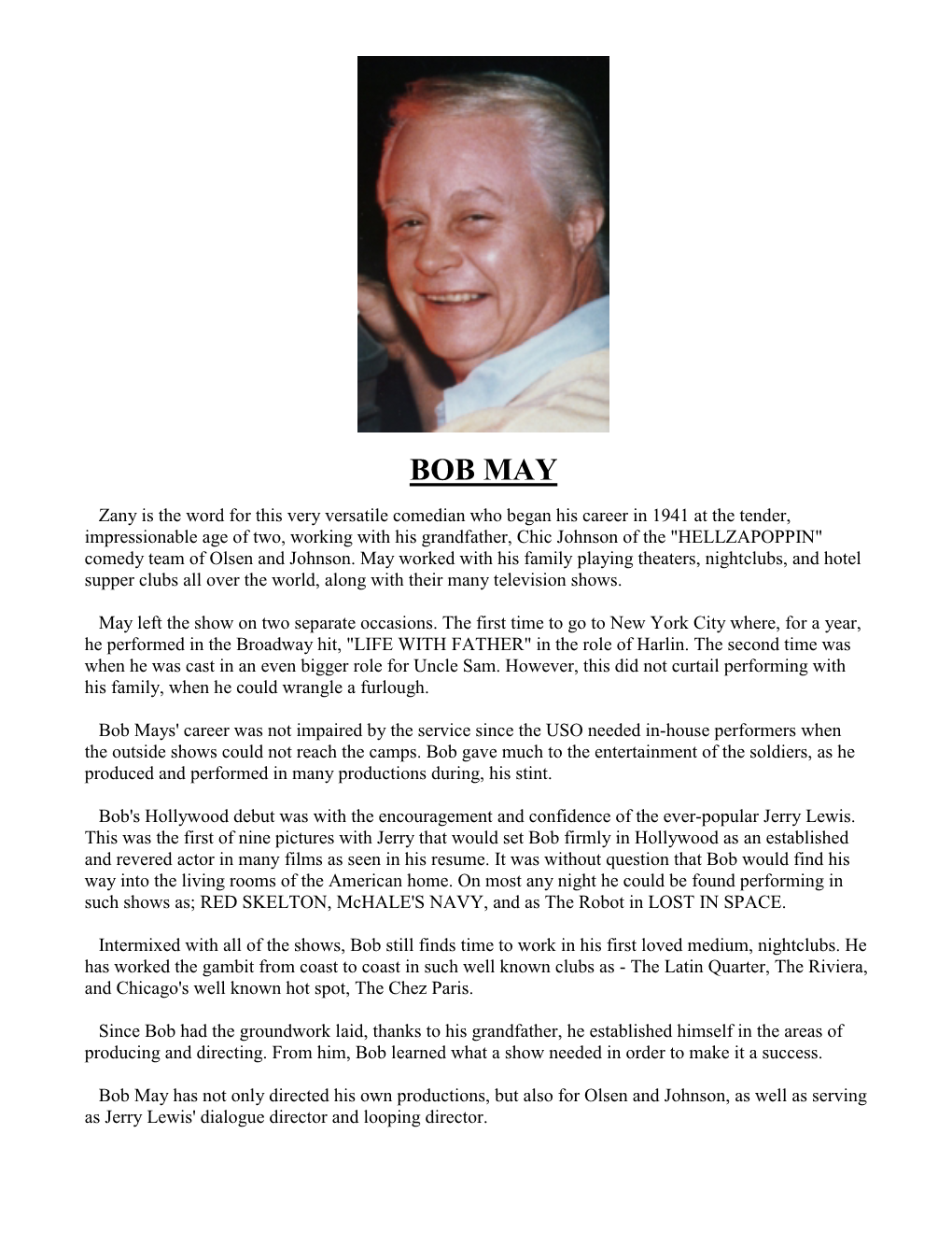 Download Bob's Bio in PDF Form