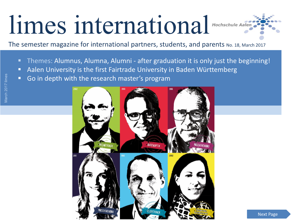 Limes International the Semester Magazine for International Partners, Students, and Parents No