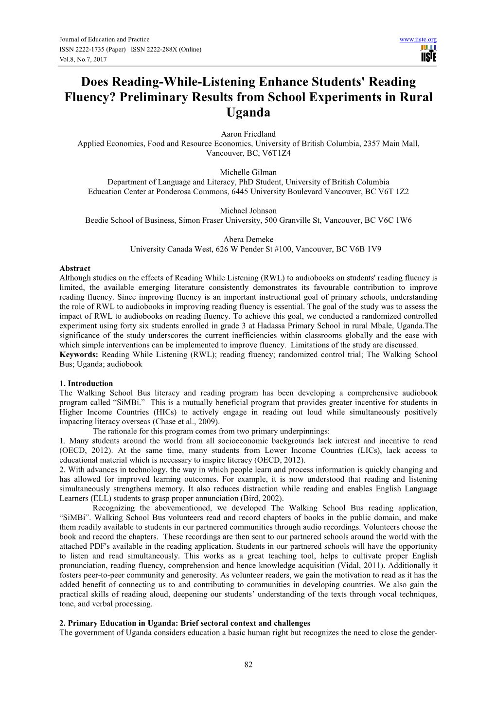 Does Reading-While-Listening Enhance Students' Reading Fluency? Preliminary Results from School Experiments in Rural Uganda