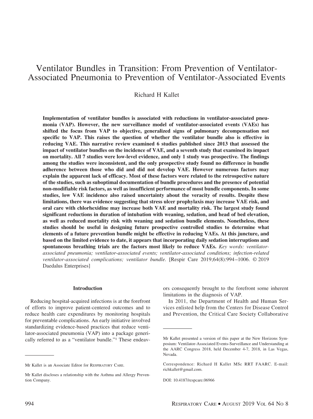 Ventilator Bundles in Transition: from Prevention of Ventilator-Associated