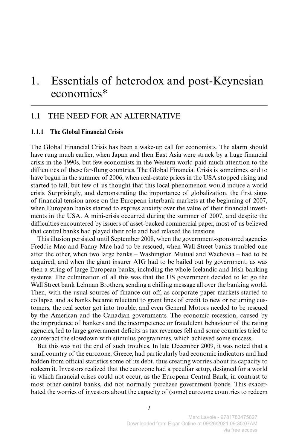 1. Essentials of Heterodox and Post- Keynesian Economics*