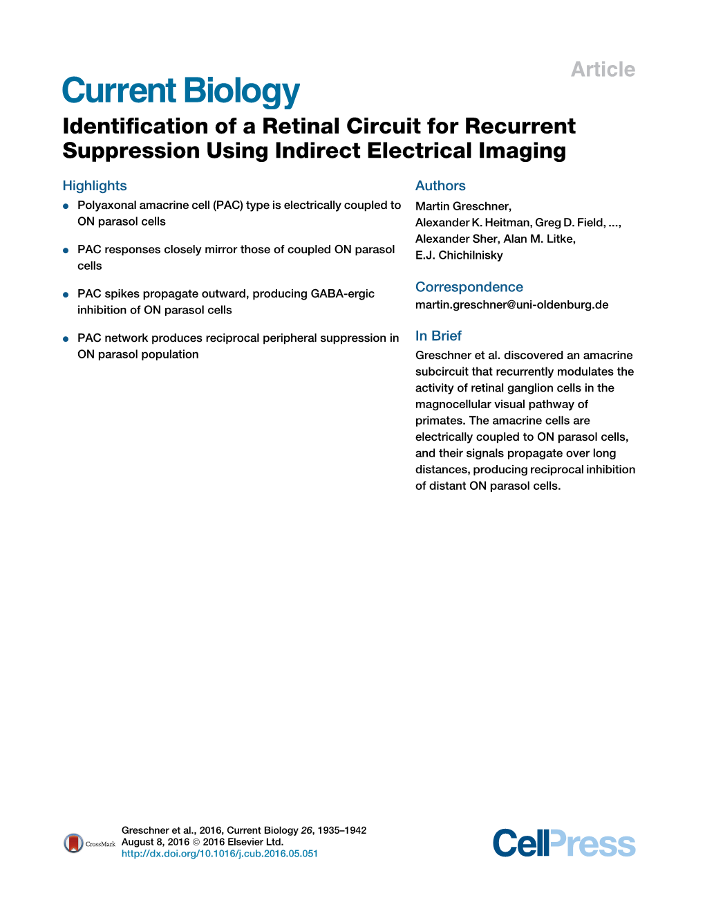 Identification of a Retinal Circuit for Recurrent Suppression Using