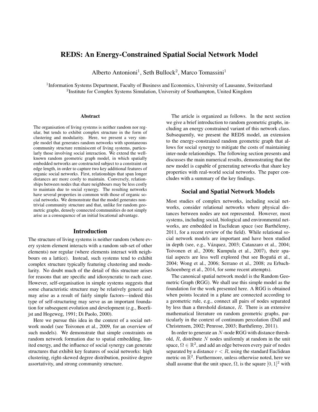 REDS: an Energy-Constrained Spatial Social Network Model