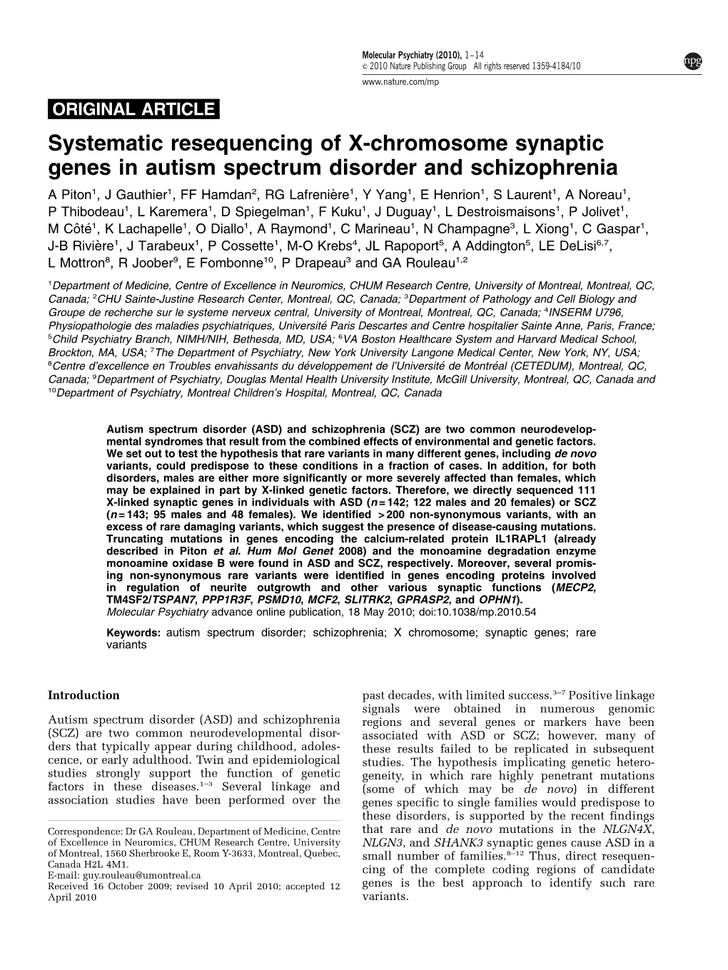 Systematic Resequencing of X-Chromosome Synaptic Genes In