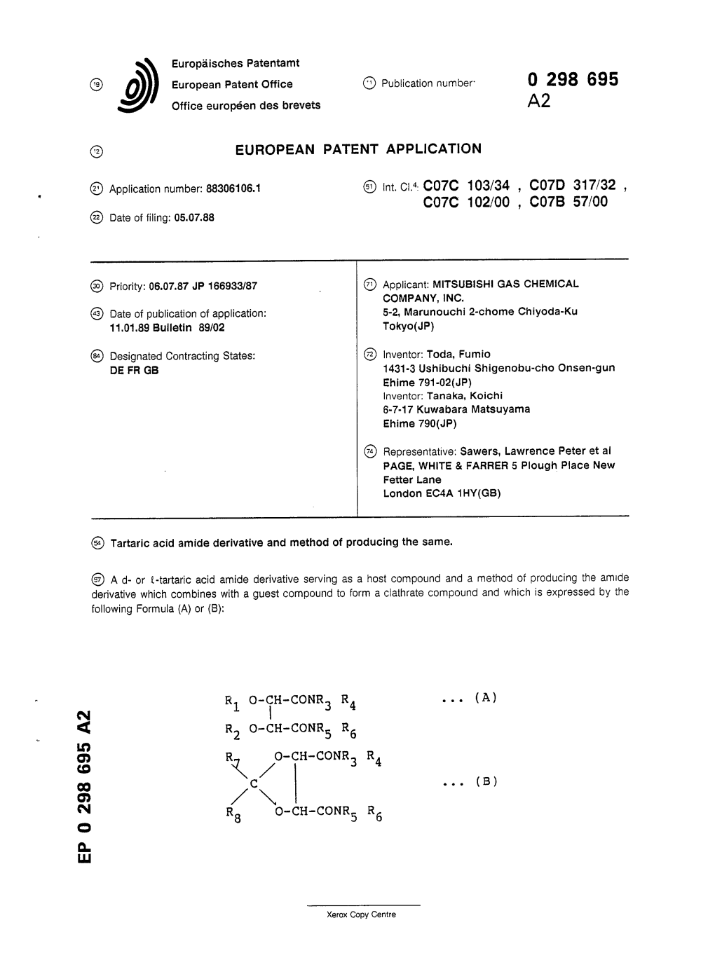 Tartaric Acid Amide Derivative and Method of Producing the Same