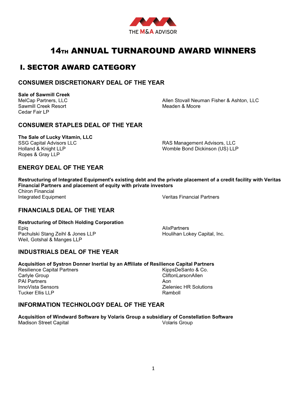 14Th Annual Turnaround Award Winners