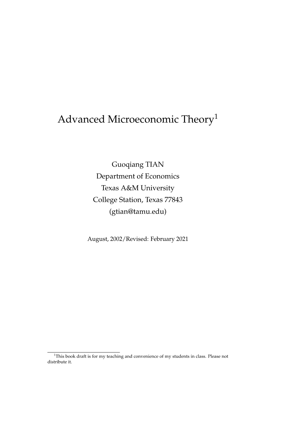 Advanced Microeconomic Theory1