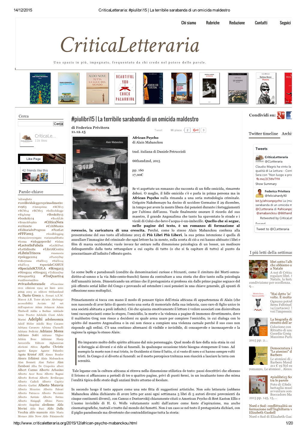 Criticaletteraria: #Piulibri15 | La Terribile Sarabanda Di Un Omicida Maldestro