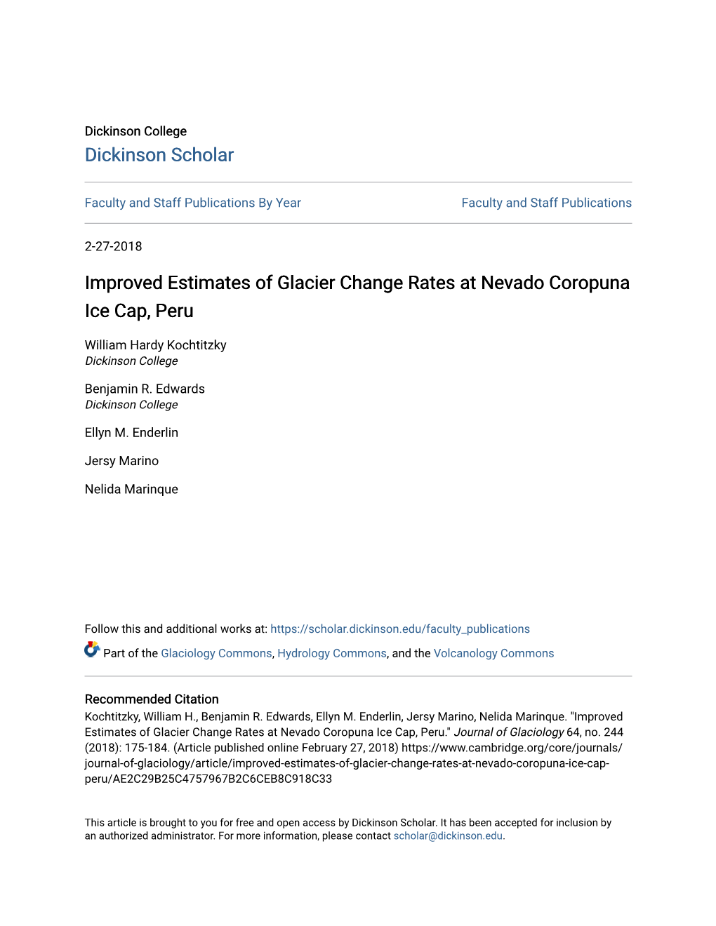 Improved Estimates of Glacier Change Rates at Nevado Coropuna Ice Cap, Peru