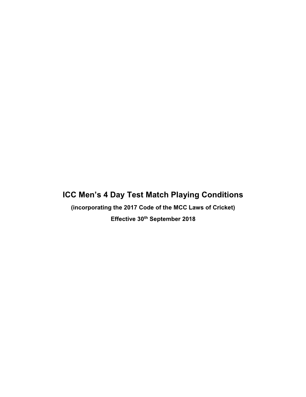 ICC Men's 4 Day Test Match Playing Conditions