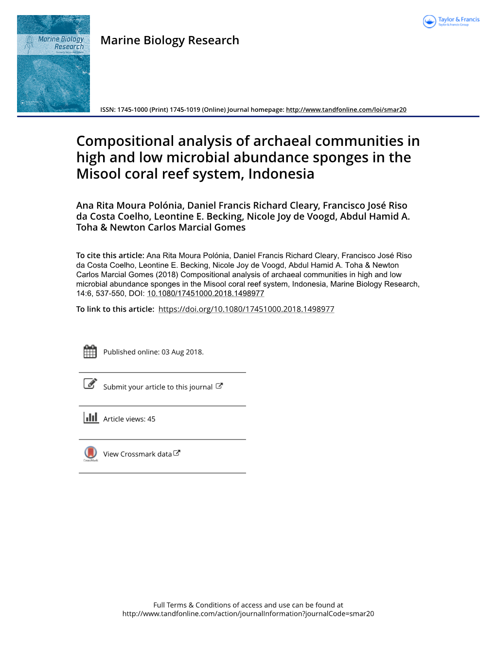 Compositional Analysis of Archaeal Communities in High and Low Microbial Abundance Sponges in the Misool Coral Reef System, Indonesia