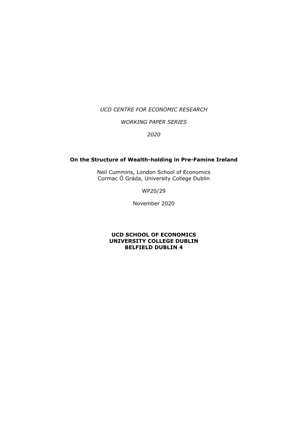 Ucd Centre for Economic Research Working Paper