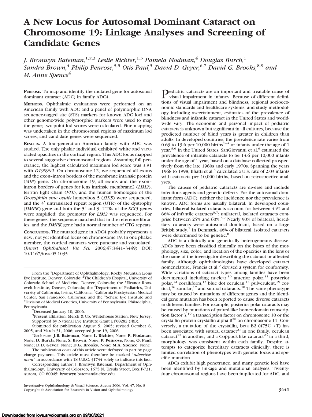 A New Locus for Autosomal Dominant Cataract on Chromosome 19: Linkage Analyses and Screening of Candidate Genes